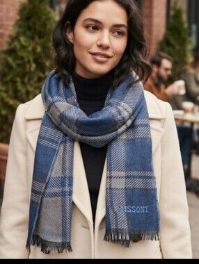 Missoni Blue Check Wool Unisex Neck Wrap Scarf